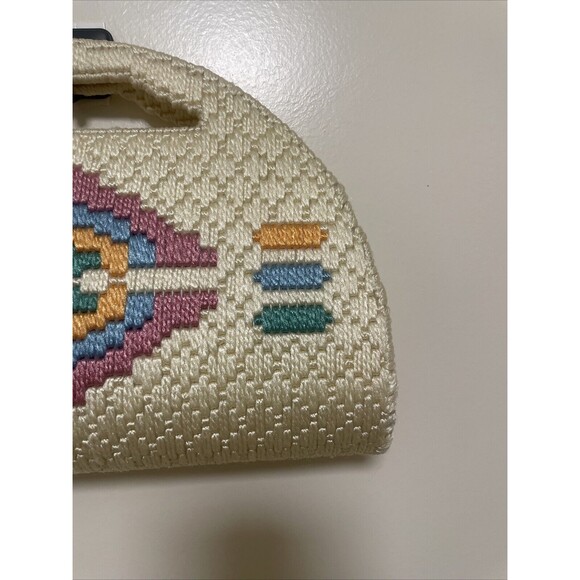 VTG Needlepoint Purse Tote Bag Clutch Handle Southwest Geometric Design Handmade - Picture 4 of 9